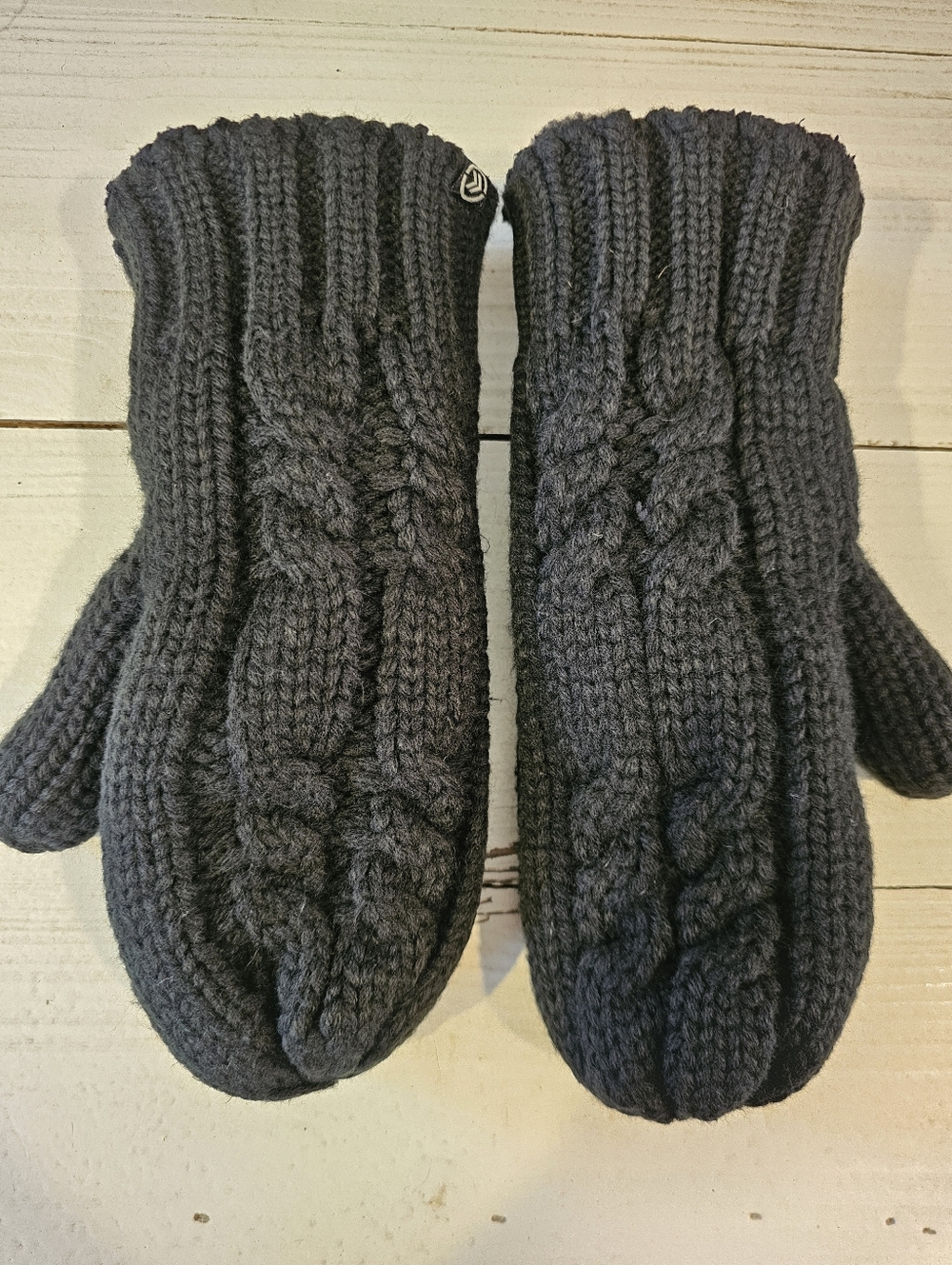 Isotoner Black Cable Knit Mittens w/ Fleece Interior One Size